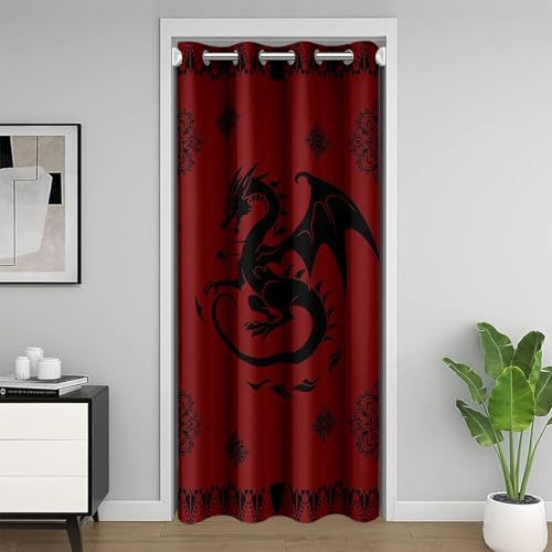 Homemissing Rot Schwarz Vorhang für Innentür Raumteiler Kinder Drache Vorhang Boho Floral Türvorhang 86x203cm für Dekor Exotisch Floral