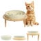 Slow Feeder Cat Bowl Ceramic, Raised Cat Bowl with Wooden Stand, Elevated Cat Bowls to Slow Down Eating for Dry and Wet Food, Healthy Eating Cat Food Bowl for Cat, Puppy (Cream White)