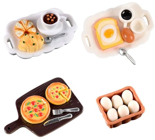 IKOPFLN 12:1Miniatur Frühstücksset für Puppenhaus, 4-teiliges Zubehör Set - Realistische Miniatur Küche Zubehör für Puppenhaus Dekoration, Dekoration für Puppenhaus, Ideal für Kinder und Sammler
