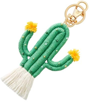 VALICLUD Cactus Keychain with Cute Cartoon Design Durable Rope Backpack Hanging Decor for Green Plant-themed Keyring Gift