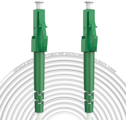 opteec® Glasfaserkabel - 50m - LC/APC auf LC/APC – Geschirmtes FTTH LWL OS2 Singlemode – Kompatibel mit Deutsche Glasfaser, Deutsche Telekom, Vodafone, 1&1, FRITZ!Box – LSZH – Weiß – 50 meter