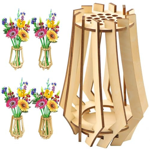FloralGrace 1 vaso in legno per fiori Lego, vaso di fiori per bouquet, supporto in legno per rose Lego, fiori di ciliegio, girasole, tulipani, narcisi, loto