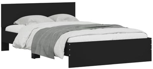 vidaXL Bettgestell, Bett mit Kopfteil LED-Beleuchtung, Doppelbett, Schlafzimmerbett, Bettrahmen mit Lattenrost, Schwarz 120x200 cm