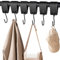 XHTXHT 6 Stück S Haken Schwarz mit Lederschlaufe,haken für Kleiderstange Haken Garderobe Kleiderhaken Edelstahl für Garderobe Küche Badezimmer Camping(Schwarz)