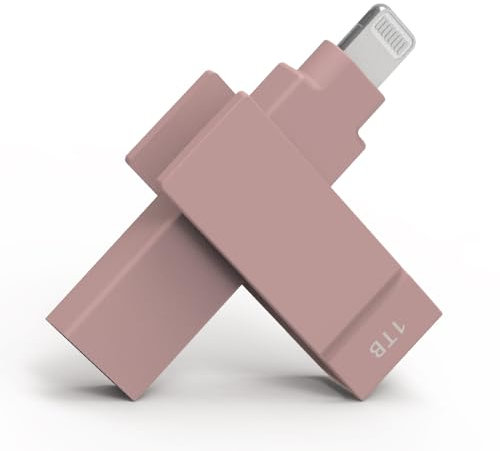 PioData 1TB Backup Flash Drive 2-in-1 Lightning & USB Type A for iPhone, iPad, and Computer Apple MFi Certified Morandi Pink iXflash, External Hard Drive for iPhone