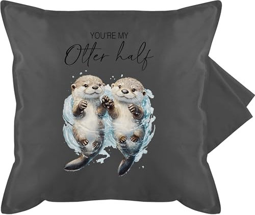 Kissenbezug - Kissen - You are my otter half I Otter Geschenk Pärchen Geschenke Valentinstag Paar Geschenk für Pärchen Weinachten I Jahrestagsgeschenk Paar Geschenke Liebe - 50 x 50 cm - Grau
