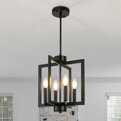 LynPon 4-flammiger schwarzer Kronleuchter Deckenlampe, Industrielle Metall-Hängelampe, Moderne Pendelleuchte mit E14-Fassung für Esszimmer, Wohnzimmer, Schlafzimmer, Küche, Flur, Eingangsbereich