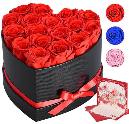 Livofloral Rosenbox, 17 Konservierte Rose Ewige Rose, Infinity Rosen Geschenke für Mutter Geburtstagsgeschenke Valentinstag Weihnachten Hochzeitstag, Herz Rose Box für Freundin Frauen Oma, Rote Rose