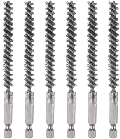 sourcing map 6Pcs 304 Stainless Steel Bore Brush 8mm Dia 4.5 Long Cleaning Twisted Wire Brush with Handle 1/4 Hex Shank for Tubes Ports Bearings, Silver
