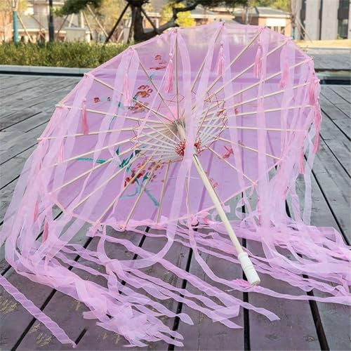 SXTYYH Chinesisch Transparent Regenschirm Aus Geöltem Papier Mit Quasten Und Bändern Handgefertigt Bambus Sonnenschirm Regenschirm for Fotografie Requisiten, Klassischer Tanz(Pink)