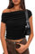 OOHOKAY Women's Off Shoulder Tops Slim Fit Shirt Basic Short Sleeve Y2K Summer Solid Color Going Out Tee Tops(Black-j3,S)