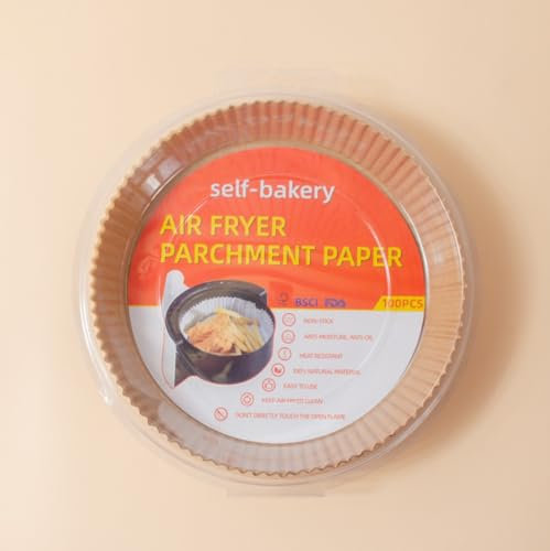 Ateweita Papel de horno para freidoras de aire, 100 hojas – Láminas de pergamino para airfryer, Air fryer Baking Paper (100, Redondo 20 * 4.5cm)