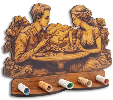 DRO Design Geldgeschenke, Geschenkverpackung Holz-Optik Essen Motiv – Bargeldgeschenk, Geldpräsent, Kreatives Geldgeschenk, Geburtstag, Hochzeit, Weihnachten
