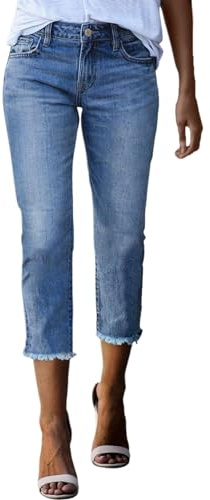 Generisch Capri Jeans Damen Sommer 3/4 Jeanshose Kurze Caprihose High Waist Sommerjeans Skinny Fit Hohe Taille Denim Hose Sommerhose Leicht Ripped Jeanshosen