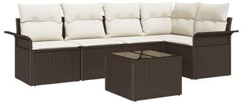 vidaXL 5-teiliges Garten-Ecksofa-Set mit Kissen in Braun und Creme aus Poly-Rattan für draußen, wetterfestes modulares Möbel für die Terrasse