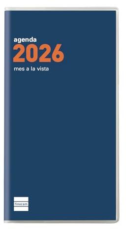 Finocam - Agenda encuadernada de bolsillo, ligera y portátil Mes Vista | Enero - Diciembre (12 meses) | Agenda encuadernada con funda | Plana Cóctel - Azul - Español