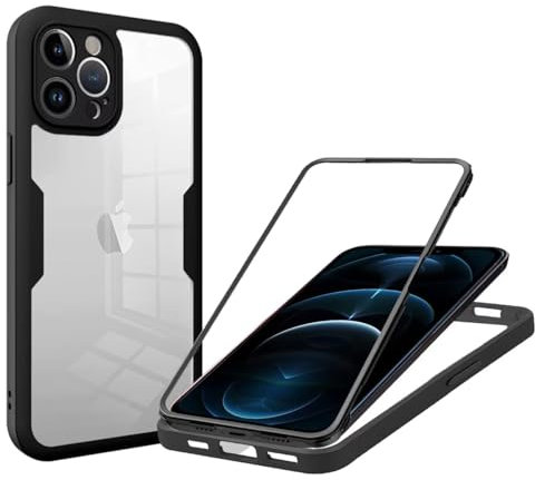 GoodcAcy for iPhone 12 Pro Max Case, [Built-in Glass Screen Protector] Military Grade Full Body 360 Shockproof Stylish Bumper Transparent Back Case Cover for iPhone 12 Pro Max(black)