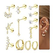 12Pcs Helix Piercings Chirurgenstahl Ohrringe Gold Für Damen Medizinische Flatback Ohrstecker Klein Goldene Creolen Set Knorpel Daith Helix Conch Tragus Piercing Ohr Für Mehrere Ohrlöcher