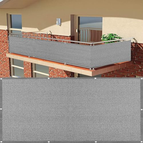 Balkon Sichtschutz 100 x 430 cm Balkonverkleidung Ohne Bohren Blickdichte Wind Uv-Schutz Sichtschutz für Balkon für Balkongeländer, Hellgrau
