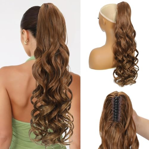 24 Inch Ponytail Extension 190g Long Curly Wavy Claw Clip in Ponytail | Synthetic Claw Pony Tail Hair Pieces for Women,Easy to install,reusable,suitable for beginners,Daily use