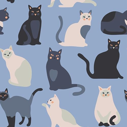 CRE8TIVE Selbstklebende Tapete Blau Folie für Möbel Wasserfest Süß Klebefolie mit Süßen Katzen Motiv für Kinderzimmer Tapete Wohnzimmer Küche Badezimmer Möbelfolie Arbeitsplatt Schrank 30.5 x 300cm