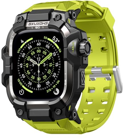 BXUXOHS Resistentes Funda y Correa para Apple Watch 46mm Hombre,Compatible con Apple Watch Series 11/10,Protector Antigolpes de Nivel Militar,Correas Táctica para iWatch 11/10 Hombre,Verde