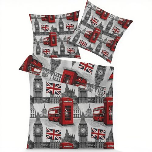 GEDAEUBA London Bettwäsche 135x200 - England Bettbezug, Wendebettwäsche und Kissenbezug 80x80, Weiche & Angenehme Mikrofaser Bettwäsche-Sets mit Reißverschluss