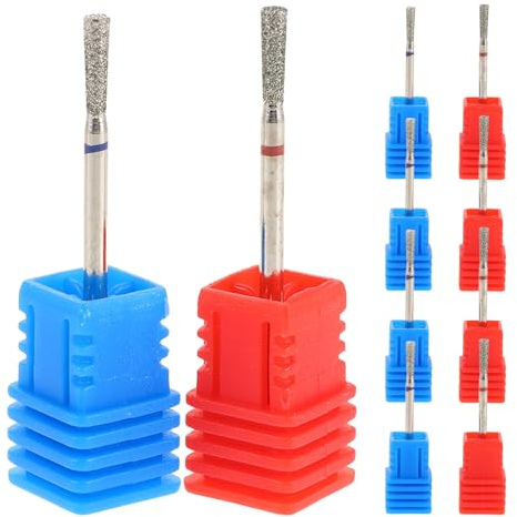 DEARMAMY 10 Unidades Brocas para Torno de Uñas Fresas de Diamante Ruso para Manicura y Pedicura Herramientas de Lijado y Pulido para Cuidado Profesional y Uso Casa Rojo y Azul