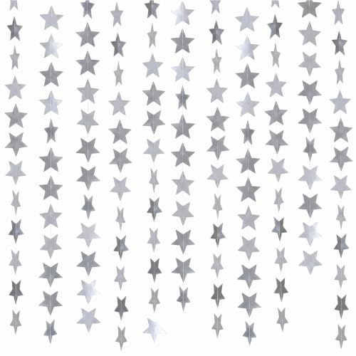DOPENSPI 4 Stück 4m Thinp Glitzer Stern Girlande,Glitzer Gold Deko Papiergirlande Sternengirlande Hängend Glänzend Sterne Banner Girlande für Weihnachten Geburtstag Karneval Partydeko(Silber)