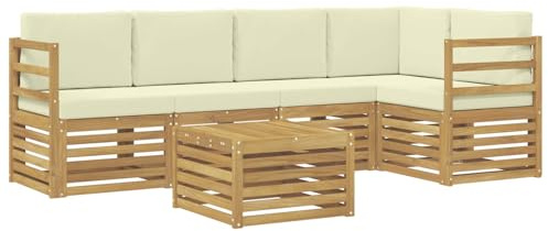 vidaXL Ecksofa Set mit Kissen 6 pcs Weiß und Creme Massivholz Akazie, Gartenmöbel, modernes Ecksofa, Outdoor-Lounge, Terrassenmöbel für entspanntes Chillen und Genießen