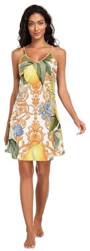RPLIFE Camicia da notte sexy da donna, con scollo a V e spalline sottili, con fiori gialli, arancioni, taglie S-XXL
