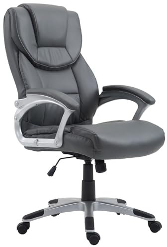 CLP Bürostuhl Texas V2 Mit Kunstlederbezug I Drehstuhl Mit Armlehnen I Chefsessel Mit Wippmechanismus Belastbar Bis 120 kg, Farbe:grau