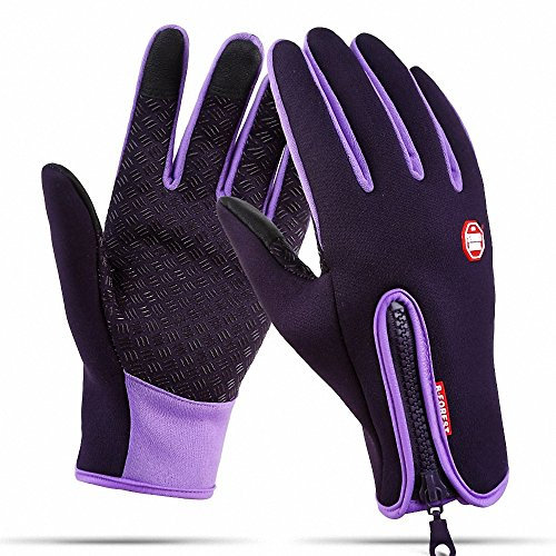 Anti-slip Motorcycle Winter Warm Outdoor Sports Hiking Cycling Men Women Full Finger Touch Screen Gloves, Purple, M /Plam width:3.14in