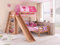 Froschkönig24 Etagenbett Sky Kinderbett mit Rutsche Spielbett Bett Natur Stoffset Pink/Herz, Matratzen Oben/unten:ohne