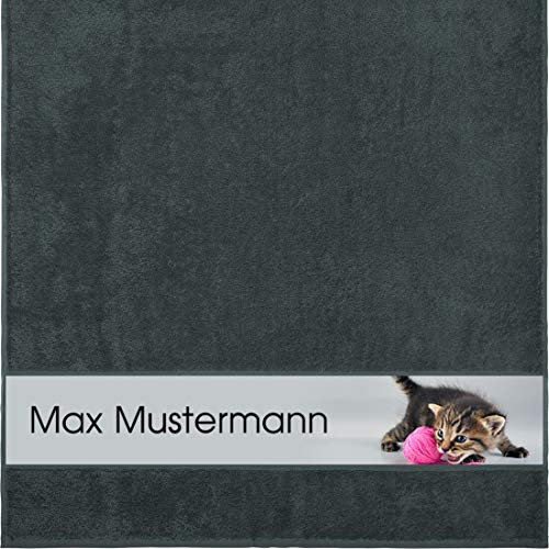 Manutextur Duschtuch mit Namen - personalisiert - Motiv Tiere - Katze - viele Farben & Motive - Dusch-Handtuch - anthrazit - Größe 70x140 cm - persönliches Geschenk mit Wunsch-Motiv und Wunsch-Name