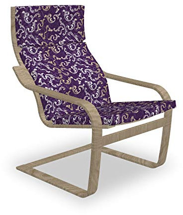 ABAKUHAUS Barock- Poäng Sessel Polster, Lavish Curls auf purpurrotem Ton, Sitzkissen mit Stuhlkissen mit Hakenschlaufe und Reißverschluss, lila Aubergine