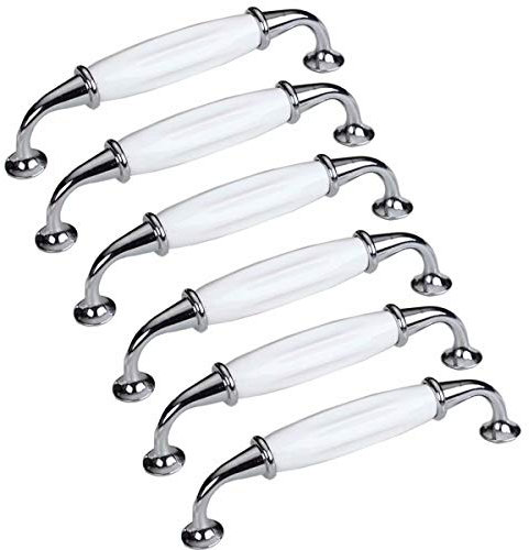 FBSHOP(TM) 6 Stück Möbelgriffe | Klassische weiße Keramik Schrankknöpfe | Schubladenauszüge Türgriffe Ideal für jedes Zuhause, jede Küche oder jedes Büro | 4 Farben erhältlich