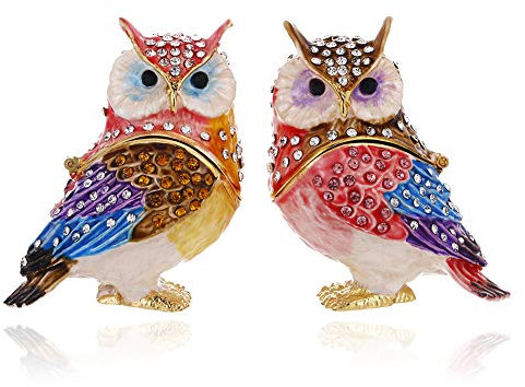 Handbemalte Schmuckschatulle für Paare, Eulen-Design, aufklappbar, emailliert, einzigartige Mini-Ring-Ohrringe, Schmuck-Organizer, Vintage-Aufbewahrung, Figur, Andenken, Heimdekoration (Paar Eule)