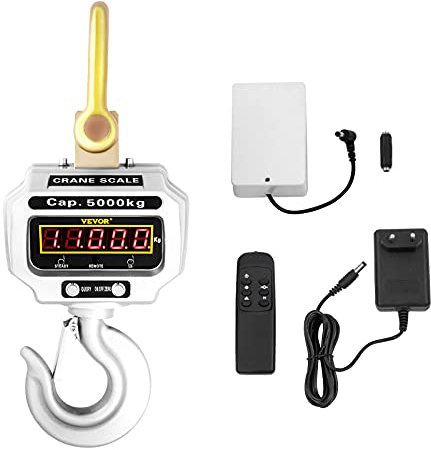 VEVOR Wildwaage Digital 5 000 KG, Hängewaage Digital mit Hohe Genauigkeit, Elektronische Kranwaage Hängewaage Digitale Haken, Mini tragbare Hängewaage mit LCD Anzeige für Reisen Koffer, Fischerei