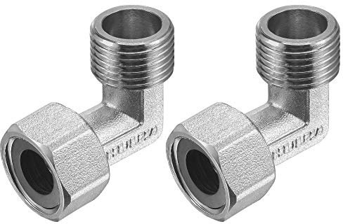 sourcing map Pipe Fitting Elbow G1/2 Male to Female Thread 2 Way L Shape Hose Connector Adapter, Nickel-Plated Copper 2pcs