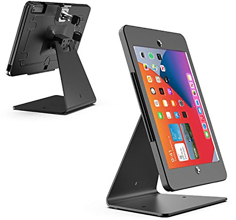DDSHOW Desktop Anti-Theft Security Kiosk Stand Holder Enclosure for iPad 10.2-Inch (9th Gen.2021,8th Gen.2020,7th Gen.2019),with Lock and Key,Flip &360°Rotating Horizontal or Vertical Design(Black)