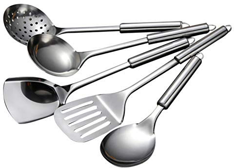 Juego de utensilios de cocina de acero inoxidable antiadherente para cocinar y servir (tamaño: 5 piezas)