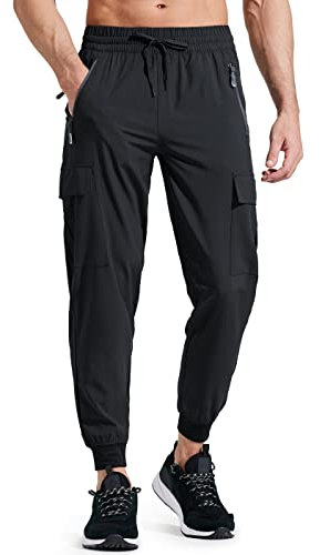 Libin Pantalone da Trekking da Uomo Cargo Jogging Leggero Pantaloni Asciugatura Rapida Estivi Escursionismo Tecnici Running Atletico Viaggio Golf Sport Casual Pantalon, Nero L