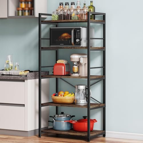 ZASTION Denkee Kitchen Baker’s Rack with Storage, Industrial 5-Tier Microwave Oven Stand Shelf, Free Standing Kitchen Storage Shelf Rack (23.62 L x 15.75 W x 60.24 H, Rustic Brown)