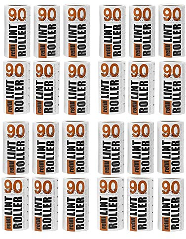 Redberry Lot de 24 Rouleaux de 90 Feuilles pour Rouleau Anti-Peluches – 324 m/2160 Feuilles au Total – Élimine Les Peluches, Les Poils d'animaux et la poussière, Blanc