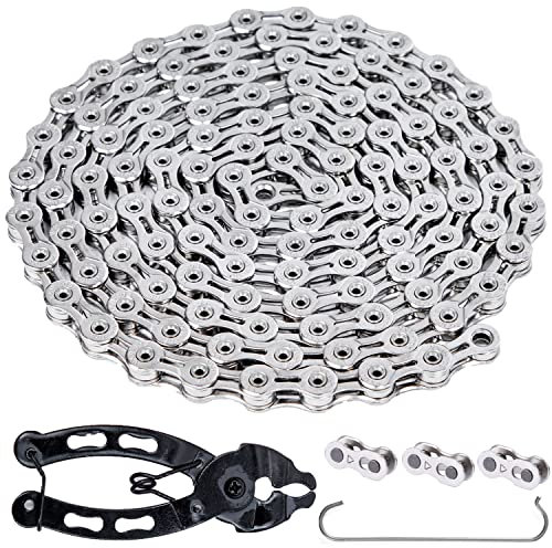 YBEKI Fahrradkette 10-Fach Fahrrad Kette 1/2 x 11/128 lnch 116 Glieder mit Kettenschloss Zange und 3 Paar Kettenschloss