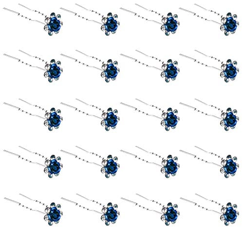 ZOUIQSS 20 Pack (Navy) Kristall-Haarnadeln Rose Blume Strass Haarspangen für Braut Hochzeit Frauen Haarschmuck Zubehör,mit durchsichtigem Behälter