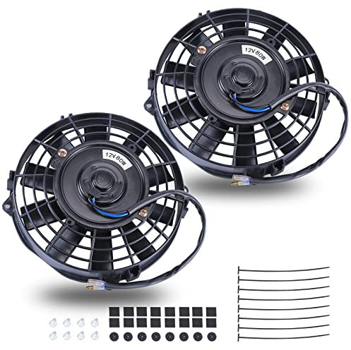 FGJQEFG 7 Inch Black Universal Slim Fan Push Pull Electric Radiator 12V 80W High Performance Cooling Fan Mount Kit Set of 2
