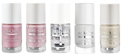 PostQuam Color Trend - Esmaltes de Uñas Normales | Set Pintauñas Manicura Francesa - French Manicure White, Rose, Top, Blanco Puntas, Base Protectora - Esmalte de Uñas Secado Rapido