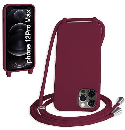WenBaby Coque avec Cordon pour iPhone 12 Pro Max,Collier pour Étui bandoulière Colliers de cellulaire Mince Antichoc Réglable Lanyard Silicone Case,Rouge